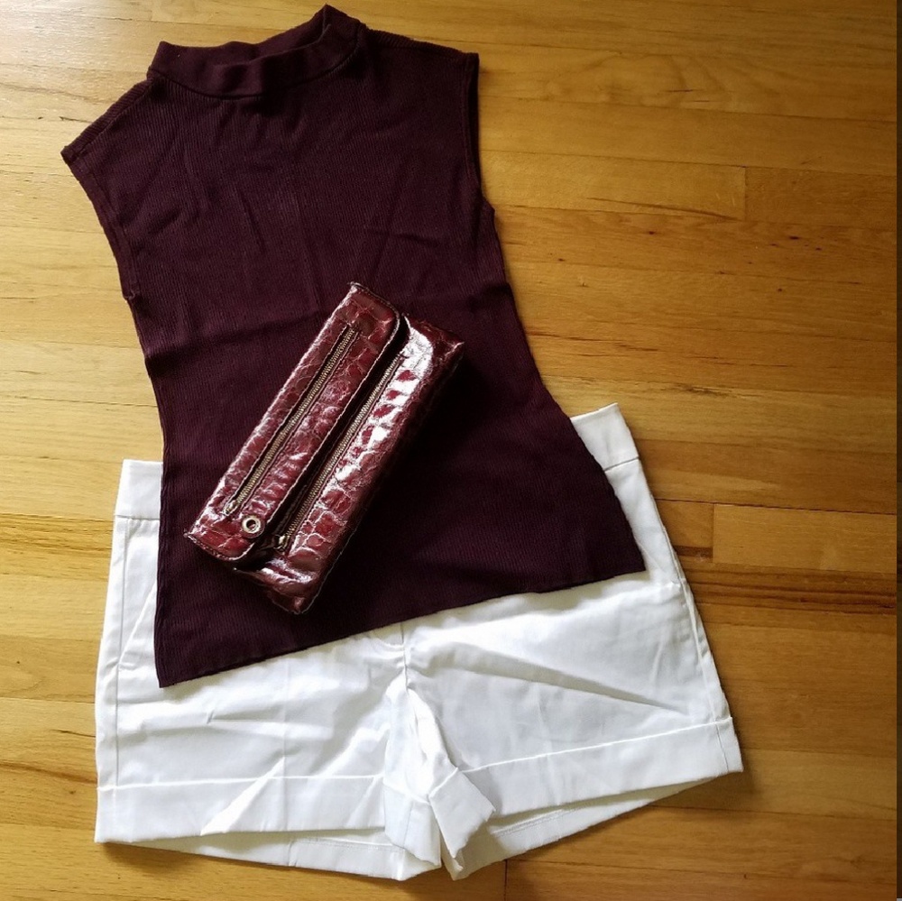 NY & Company Maroon Ribbed Sleeveless Sweater-XL